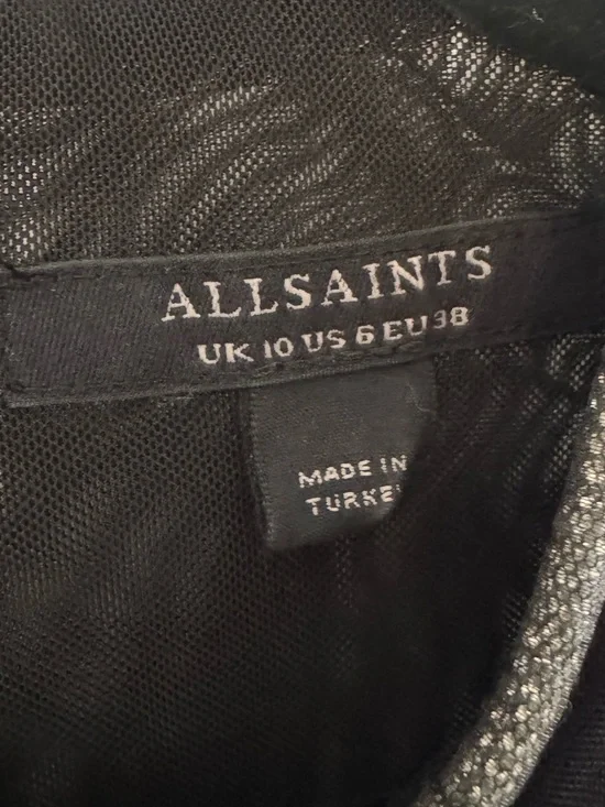 All Saints Nora Ruched Sparkle Midi Dress - Picture 9 of 9